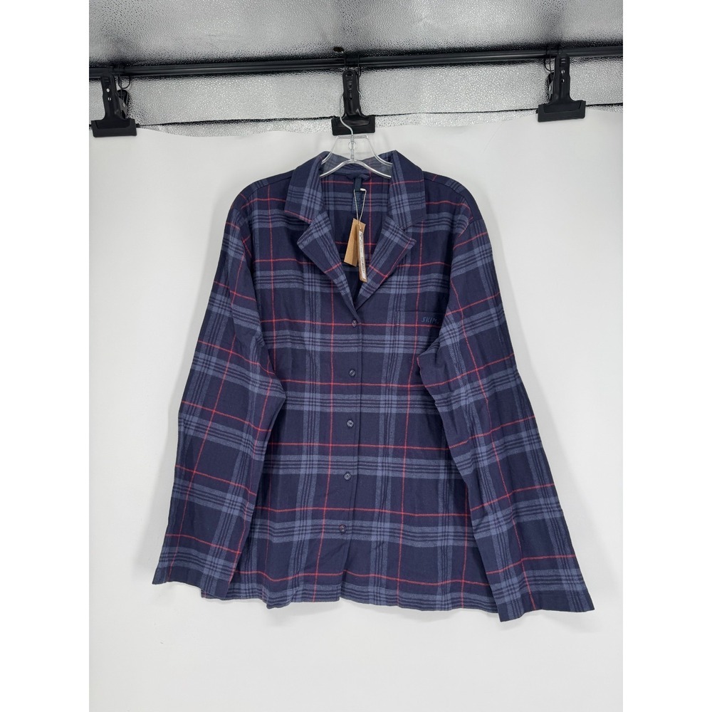 SKIMS Flannel Pajama Shirt Top Damson Laser‎ Plaid Long Sleeve Button Up Large